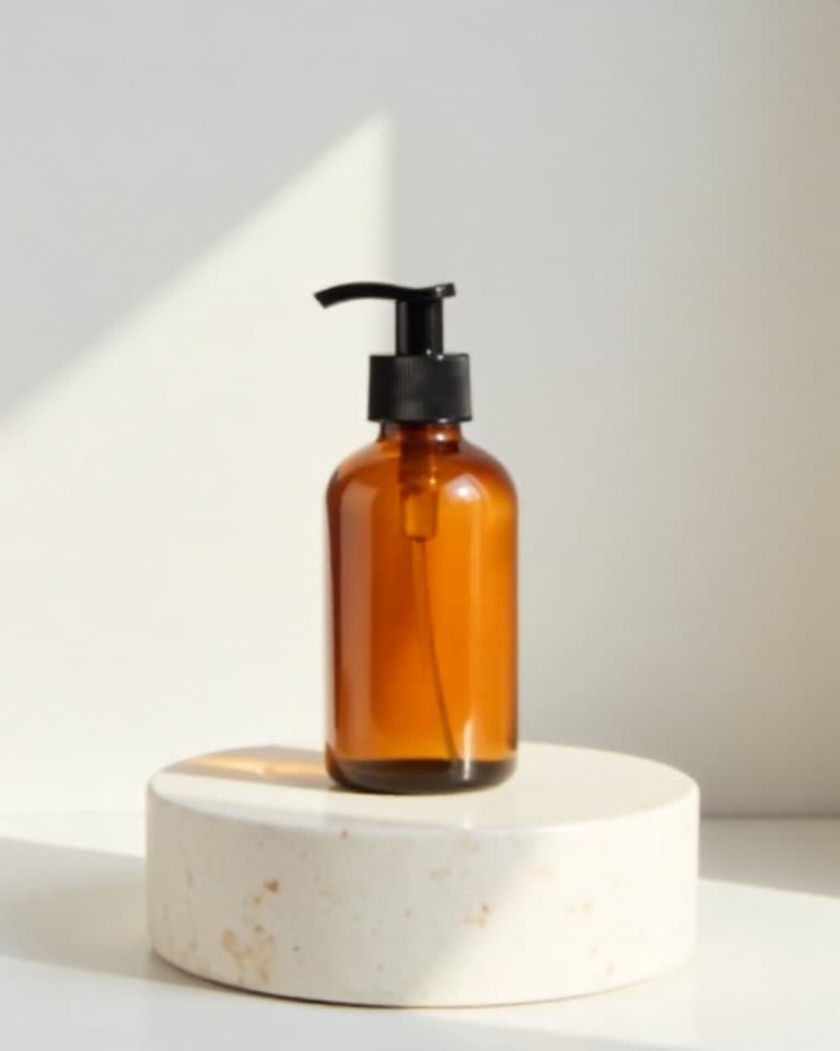 Product photo of an amber glass bottle, generated in the Product style