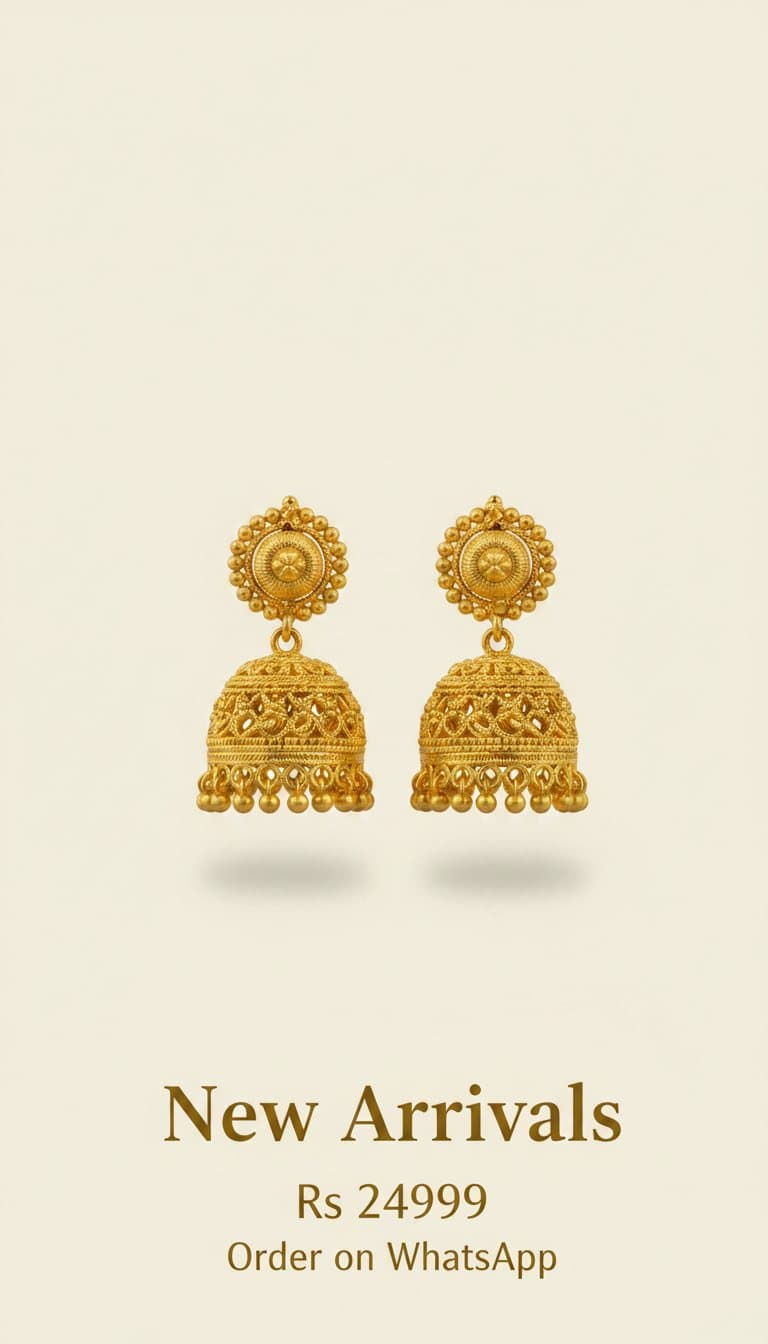 A WhatsApp status of the same earrings on cream with a price and Order on WhatsApp